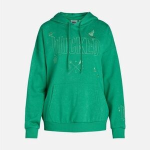 WICKED Womens Hoodie Broom and Wand Embroidered Green XS Official Merch